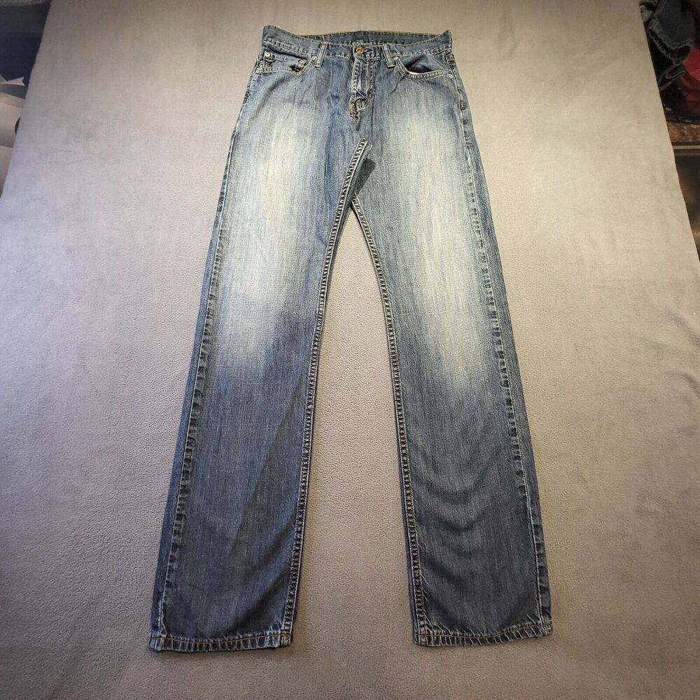 Levi's 514 Mens 29x31 Jeans Slim‎ Straight Cut Blue Dark Wash Distressed Denim